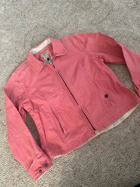 L.L. Bean Women's Coral Pink Canvas Chore  Zip Jacket OAJW9